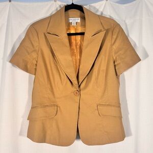 Lena Gabrielle Linen Blend Camel Short Sleeve Blazer Jacket